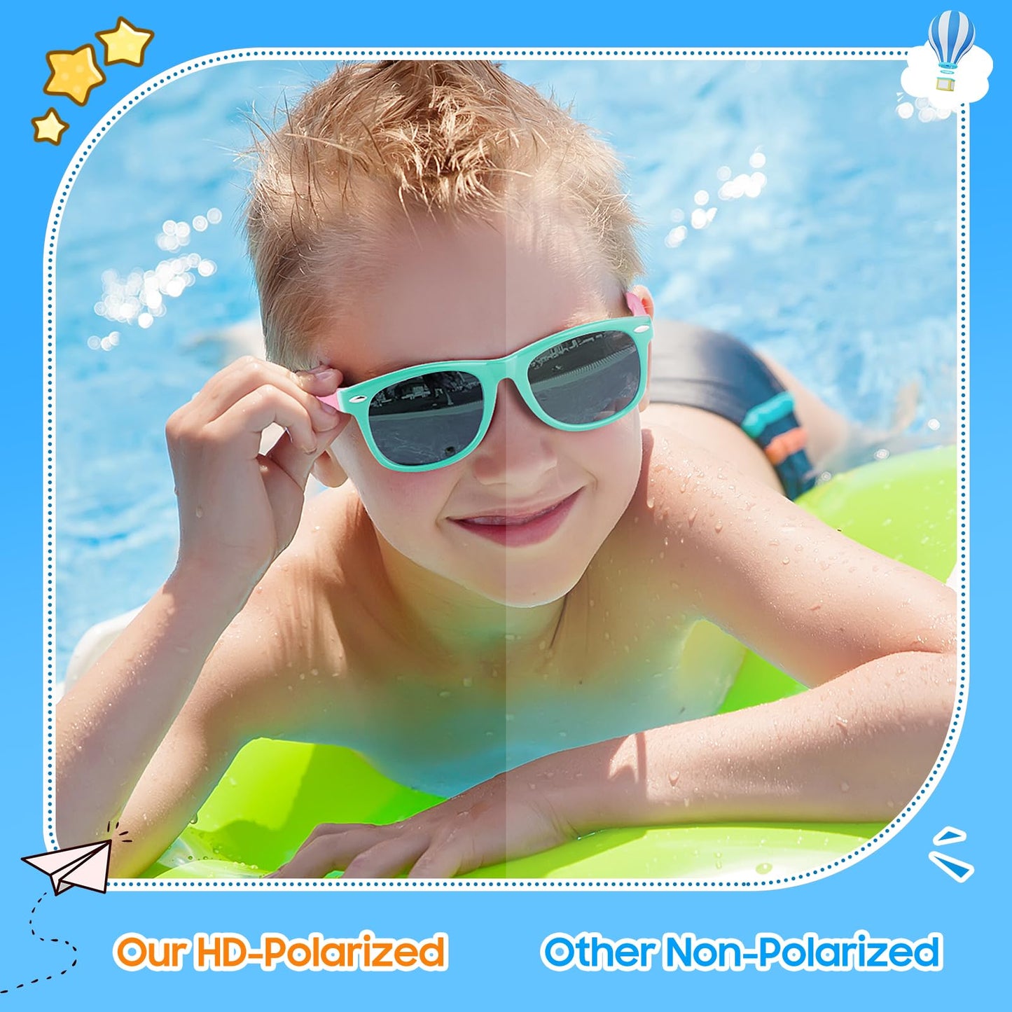 Nlieanuc Children's Sunglasses 3-10 Years for Boys Girls Polarised Children's Sunglasses UV400 Protection with Rubber Frame