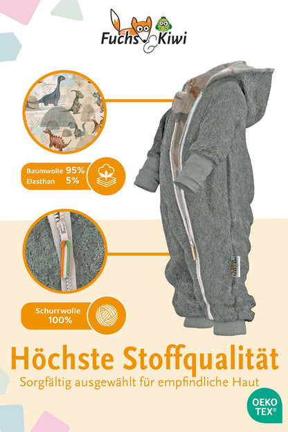 Fuchs & Kiwi Walkoverall Baby Boys - Natural Virgin Wool & Jersey Lining - Oeko-Tex, Skin-Friendly - Handmade in Berlin - Wool Walk Overall Baby & Toddler - Winter & Autumn