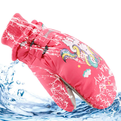 KAKU NANU Children's Winter Gloves 2-10 Years Ski Gloves Waterproof Warm Fleece Cartoon Children's Gloves Mittens with Cord Outdoor Snowboard Gloves Children Boys Girls Blue Red Pink Purple