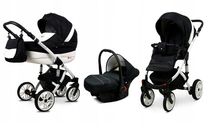 BabyLux® Bambimo Kinderwagen Set 3 in 1 - Lilly - incl. Babywanne, Buggy Sportsitz, Auto-Babyschale - Autositz - Kinderwagenset - Kombikinderwagen mit Wickeltasche, Regenschutz usw.