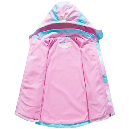 SXSHUN Children's Girls' Softshell Jacket with Fleece Lining Transition Jacket Print Hiking Jacket Outdoor Jacket Warm Windproof Breathable Spring Autumn 