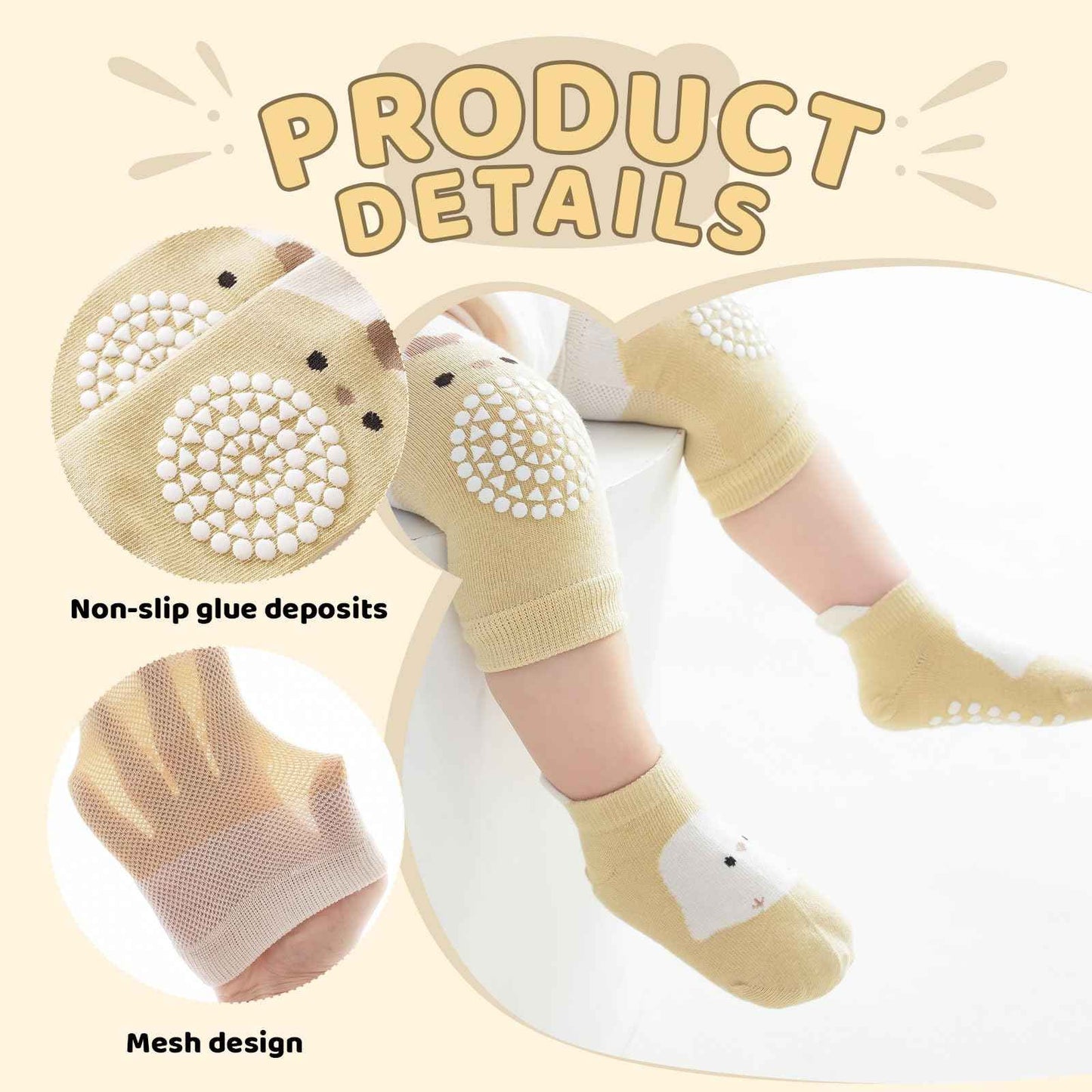 3 Paar Baby Knieschoner und 3 Paar Baby Socken Baby Krabbeln set, Anti Rutsch mit Gummipunkte Krabbelschoner Stulpen Knieschützer für Kleinkinder 0-12 Monate