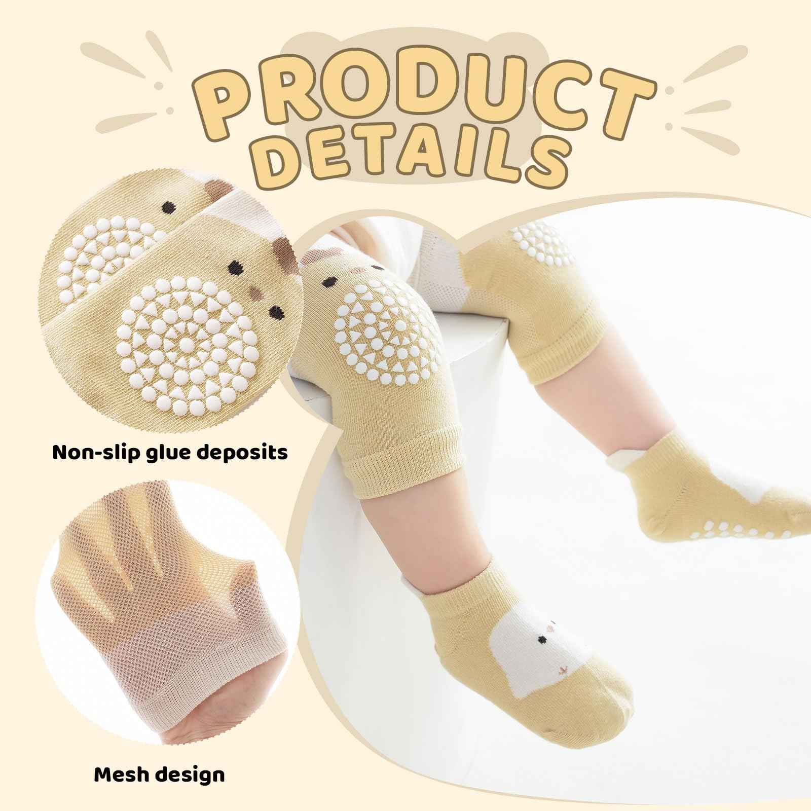 3 Paar Baby Knieschoner und 3 Paar Baby Socken Baby Krabbeln set, Anti Rutsch mit Gummipunkte Krabbelschoner Stulpen Knieschützer für Kleinkinder 0-12 Monate