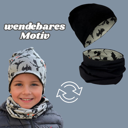 HECKBO Children's Beanie Hat & Scarf, Tube Scarf Set, for Girls and Boys, 95% Cotton, Autumn, Spring, Winter