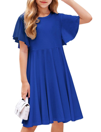 Arshiner Kleider für Mädchen Schmetterlingsärmel Kleid Kinder A-Line Swing Kleid Rundhals Sommerkleid Baumwollekleid Festlich Partykleid Hochzeit Lässige Kinderkleidung mit Tasche