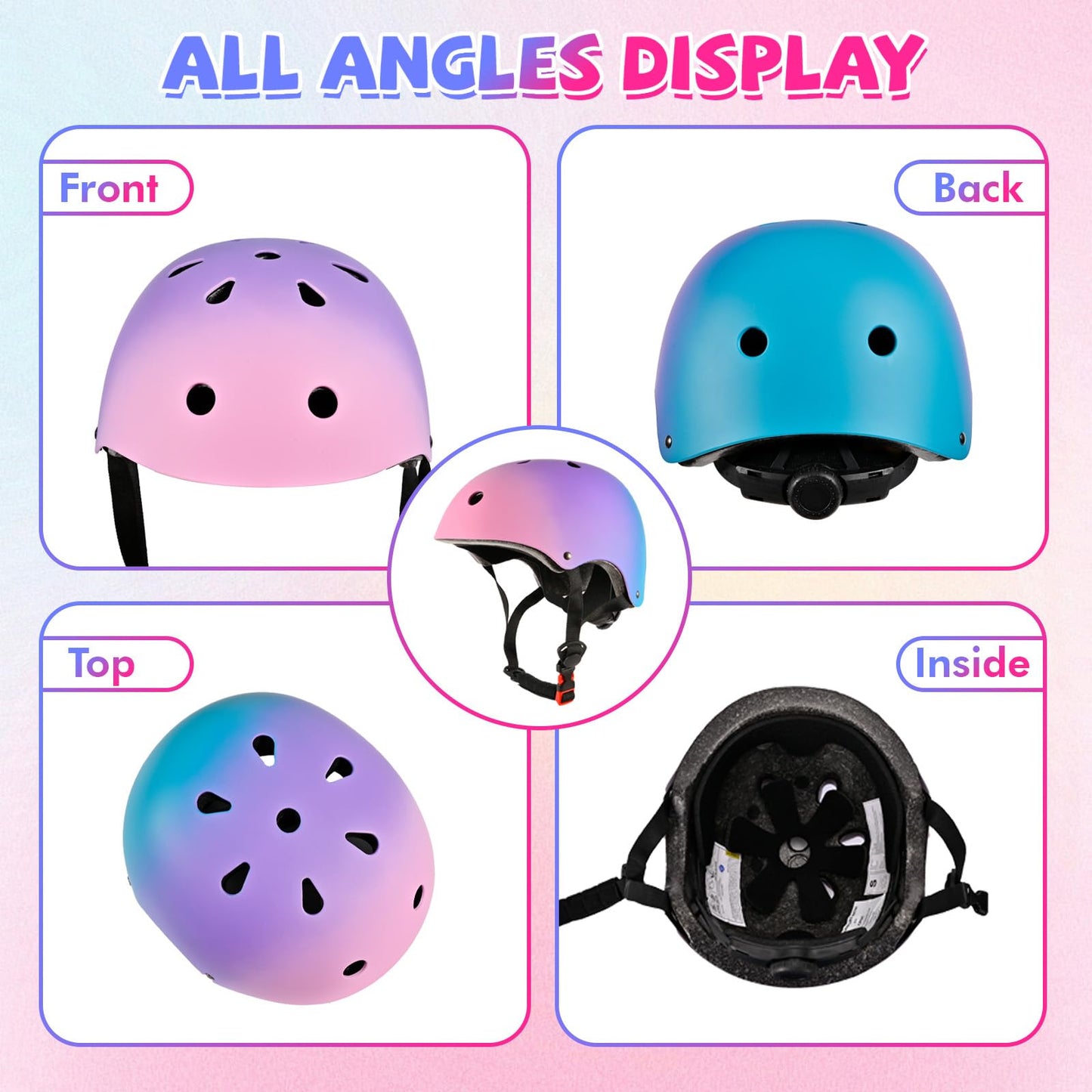 LOKJIJI Verstellbarer Kinder Fahrradhelm Skaterhelm für Mädchen Jungen Kinder Jugend, Farbe Farbverlauf Kinder Schutzhelme für Multi-Sportarten Fahrrad Skateboard Skaten