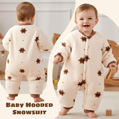 Baby Winter Schneeanzug Neugeborenen Winter Strampler mit Kapuze Fleece Winteranzug Kinder Mädchen Jungen Langarm Overall für 0-12 Monate