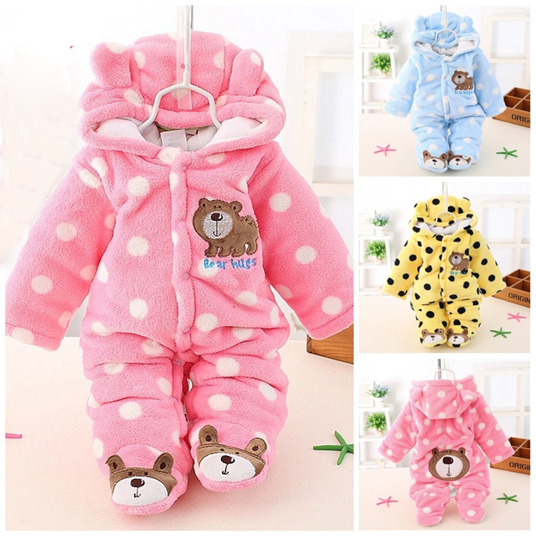 Gaorui Newborn Unisex Baby Winter Jumpsuit with Hood Romper Fleece Onesie All in One Snowsuit Outfits