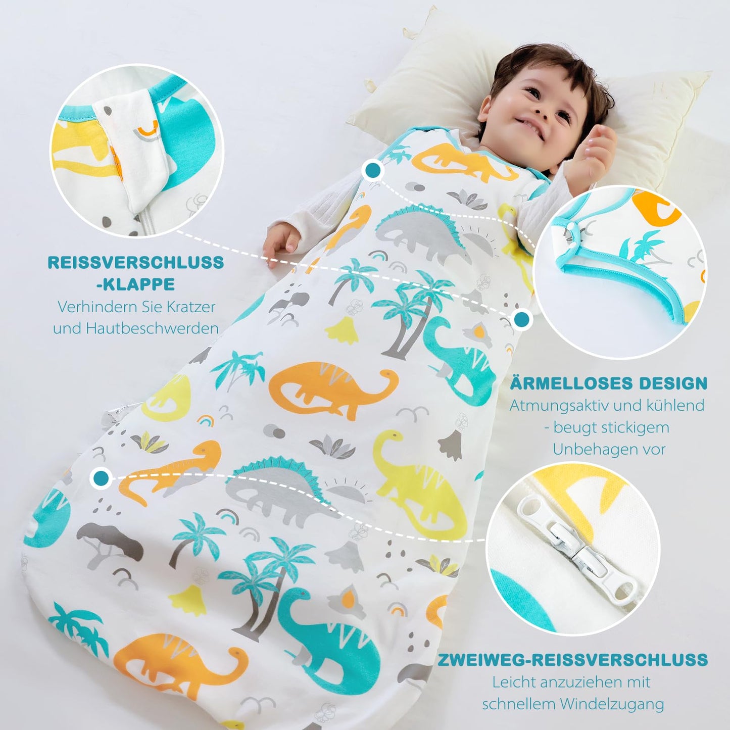 Baby Winter Sleeping Bag, Toddler Sleeping Bag, 2.5 Tog Sleeping Bag, 100% Cotton, Various Sizes from Newborn to 18 Months, All-Year-Round Sleeping Bag