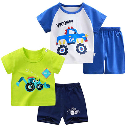 Baby Kleinkind Jungen 4 Stück T-Shirts und Shorts Dinosaurier Tops & Shorts Sommer Outfits