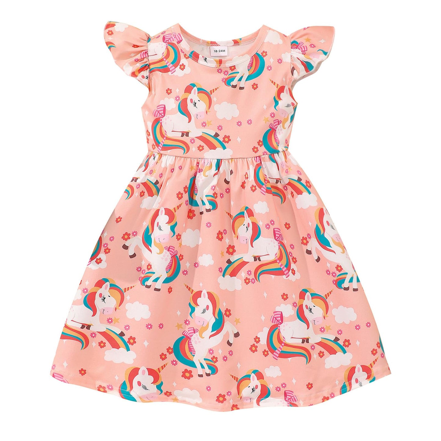 JiAmy Girls' Dress Ruffle Short Sleeve Unicorn Cartoon Prints Colourful Tulle Dresses Toddler Spring Summer Party Princess Clothing for Girls 18 Months - 8 Years