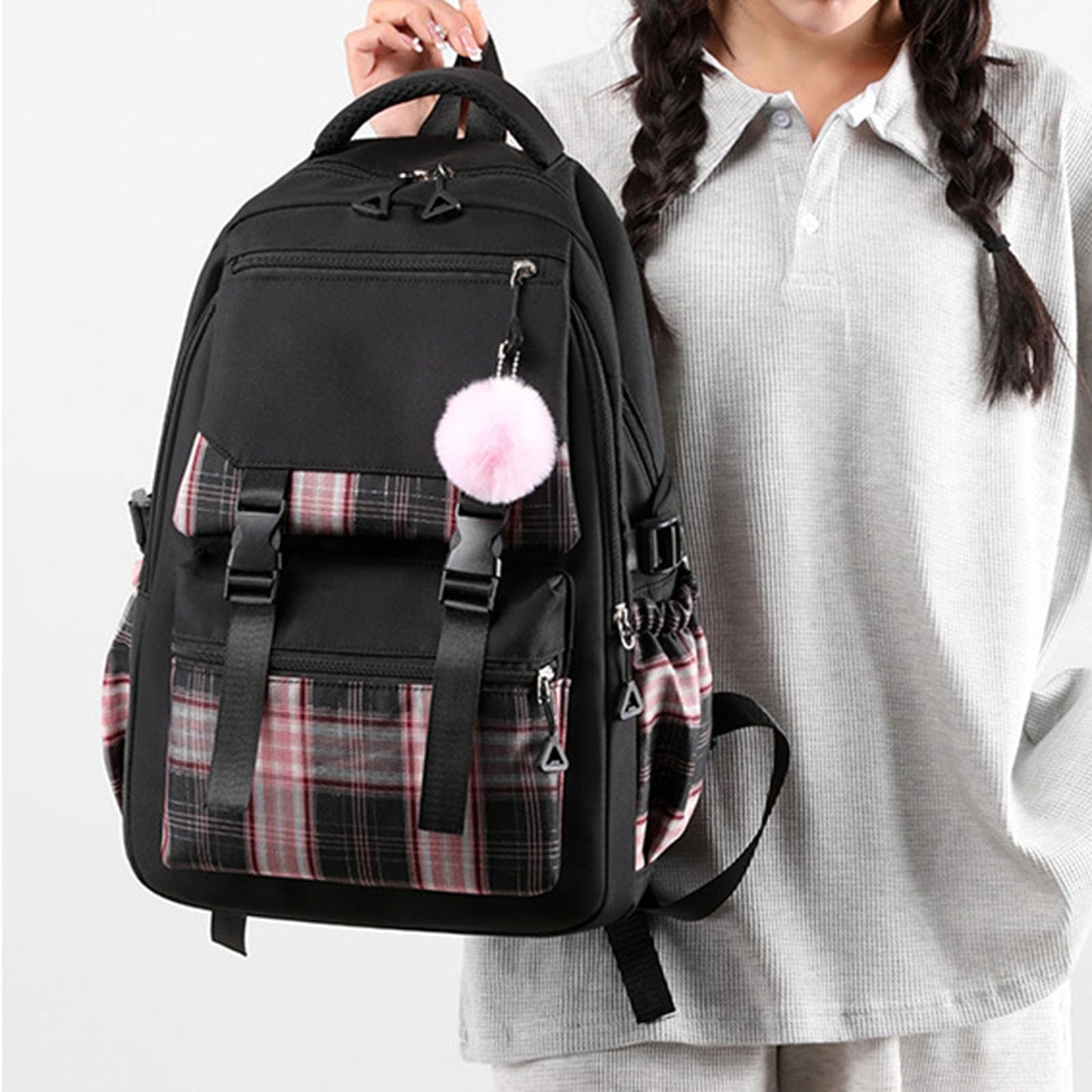 College Campus Schoolbag Weibliche Koreanische Version Schule Rucksack Belastung Linderung Mädchen Schultasche Junior Schulter Rucksack Reiner Farbeinkaufsrucksack