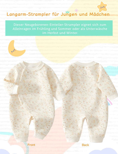 Newborn Unisex Romper, Long Sleeve Jumpsuit, 100% Cotton, Soft & Comfortable, for Outerwear & Sleepwear, Suitable for All Seasons