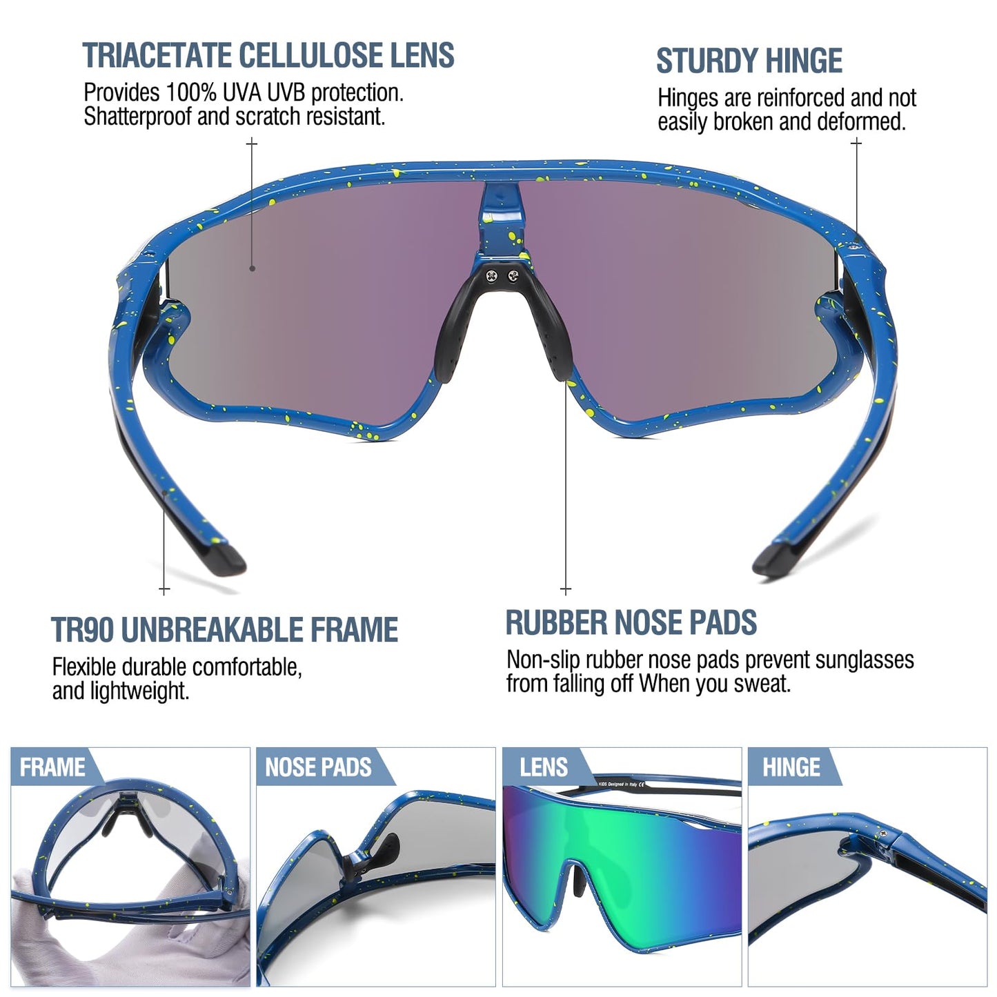 DUCO DK268 Children's Sunglasses Youth Baseball Sunglasses Lightweight TR90 Frame UV400 Sports Cycling Sunglasses for Boys Girls