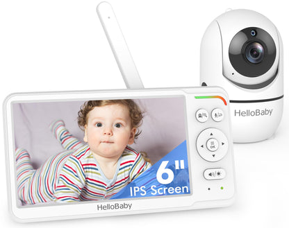 HelloBaby Babyphone mit Kamera, Kein WLAN, 5" IPS, HB6550, 3500 mAh | 355° Schwenken-120° Neige-Zoomen, Babyfone ohne WLAN, 2 Wege Audio, Temperatur, 8 Schlaflieder, Nachtsicht, Kabel-Kamera