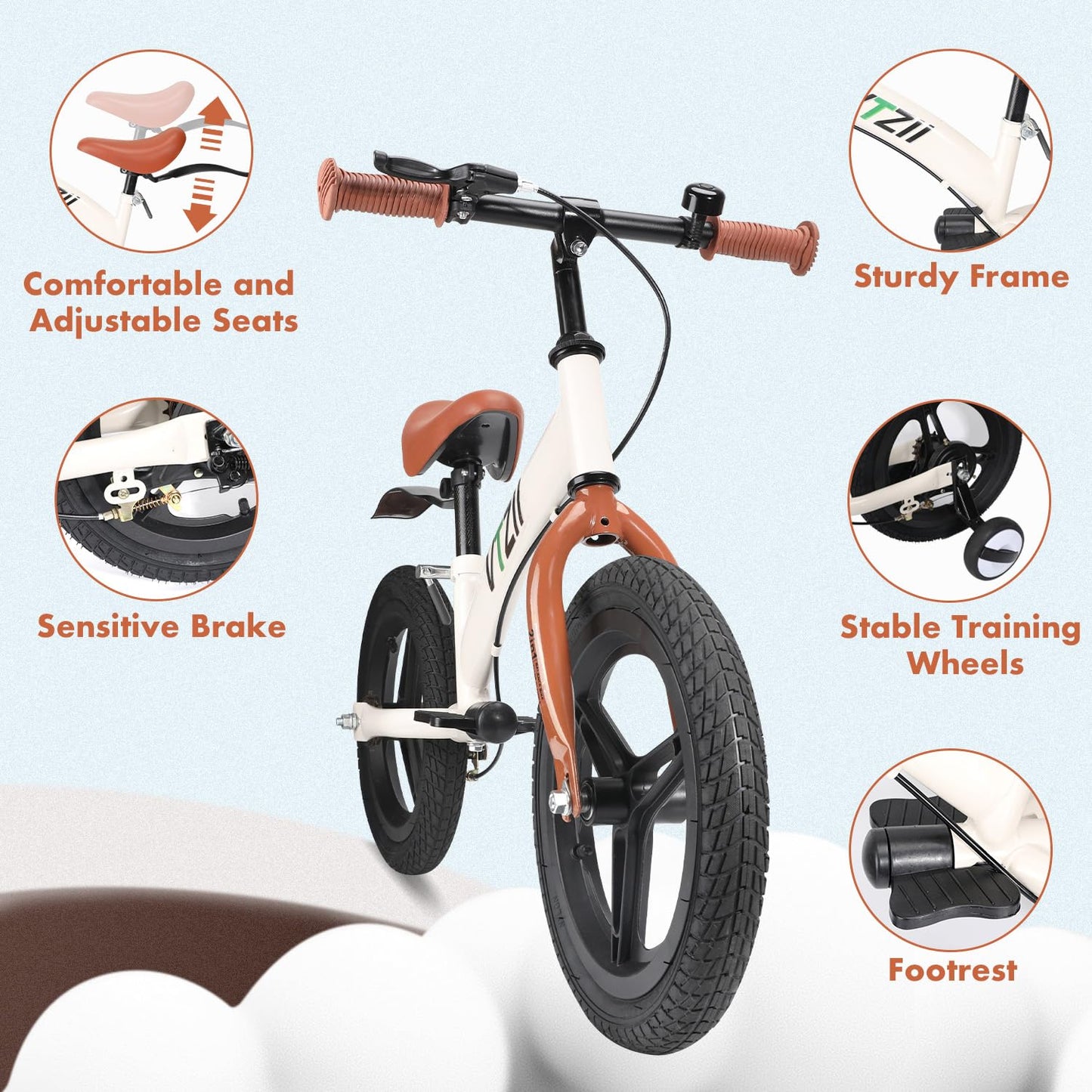 VTZII Laufrad 2 in 1 Kinderfahrrad für Kinder ab 2 3 4 5 6 7 Jahre,mit Bremse Stützräder Pedalen,12 14 16 Zoll Kinderlaufrad - Meloni2
