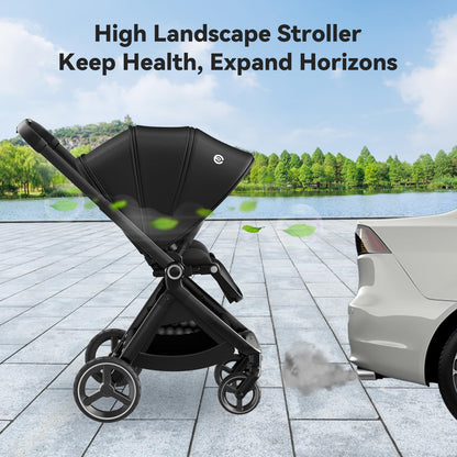 ELITTLE EMU Gegen Fahrtrichtung Buggy Kinderwagen Faltbar kompakter Baby Buggy Schwarz Wendesitz Kinderwagen mit Liegefunktion für Klein von 0 bis 3 Jahre (0-25 kg)