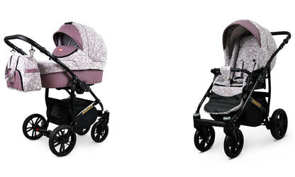 BabyLux Miracle 2-in-1 Baby Pushchair Deep and Pushchair with Accessories Adjustable and Foldable Aluminium Construction Waterproof Non-Removable Wheels Gold Leaf