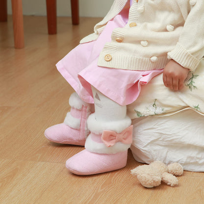 LACOFIA Baby Girls Soft Sole Winter Boots Toddler Warm Fleece Slippers Crawling Shoes