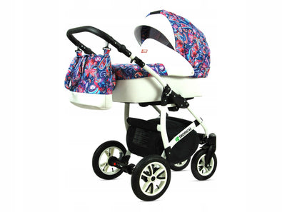 BabyLux® Bambimo Pushchair Set 3 in 1 - Tropical - incl. Baby Carrycot, Buggy Sports Seat, Car Seat - Pram Set - Combination Pram with Changing Bag, Rain Cover etc.