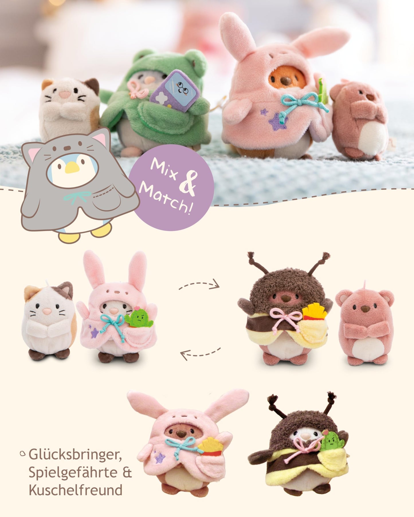 NICI MYMOCHI Kuscheltier Set - Kuscheltier Bär Nomo 8 cm mit Pommes und Bienenkostüm in Geschenkbox, Flauschiges Stofftier zum Kuscheln, Spielen und Liebhaben - 61142