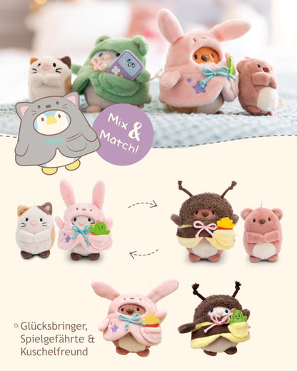 NICI MYMOCHI Kuscheltier Set - Kuscheltier Bär Nomo 8 cm mit Pommes und Bienenkostüm in Geschenkbox, Flauschiges Stofftier zum Kuscheln, Spielen und Liebhaben - 61142