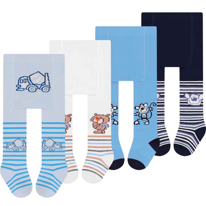 L&K-II Pack of 4 Baby Tights for Baby Boys with Dog Lions Monkeys Bears and Car Motif 2760