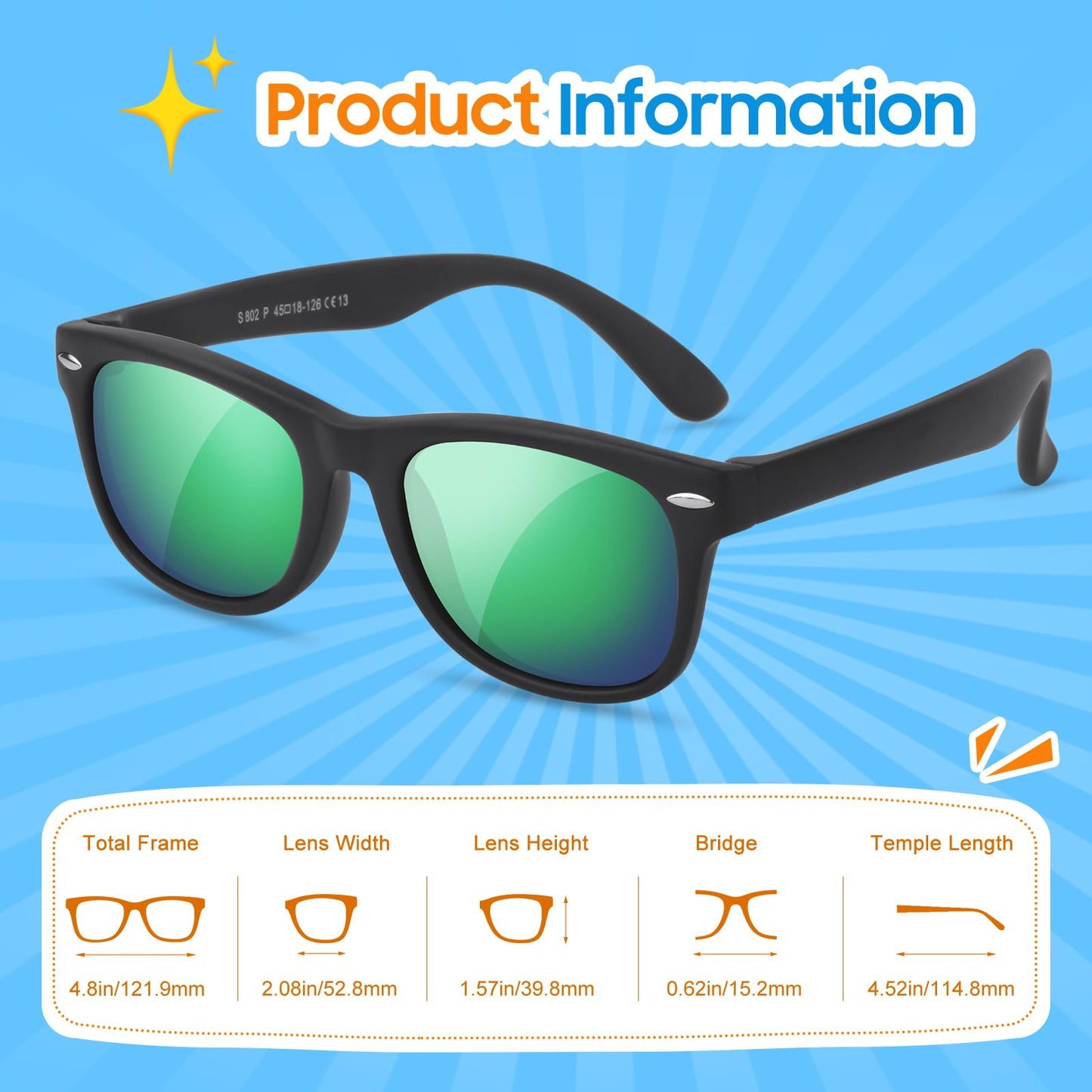 Nlieanuc Children's Sunglasses 3-10 Years for Boys Girls Polarised Children's Sunglasses UV400 Protection with Rubber Frame