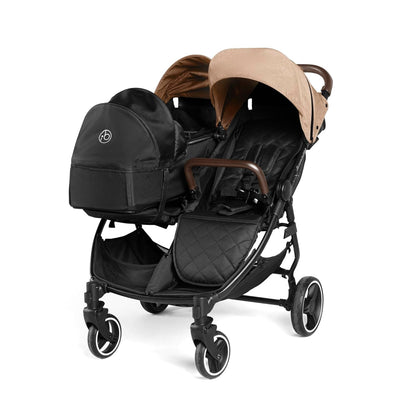 Ickle Bubba Venus Prime Double Pushchair - Suitable from Birth to 15kg (approx. 3 Years), Lightweight Foldable Twin Pushchair with Newborn Cocoon, 2 Foot Warmers and Rain Cover (Biscuits)
