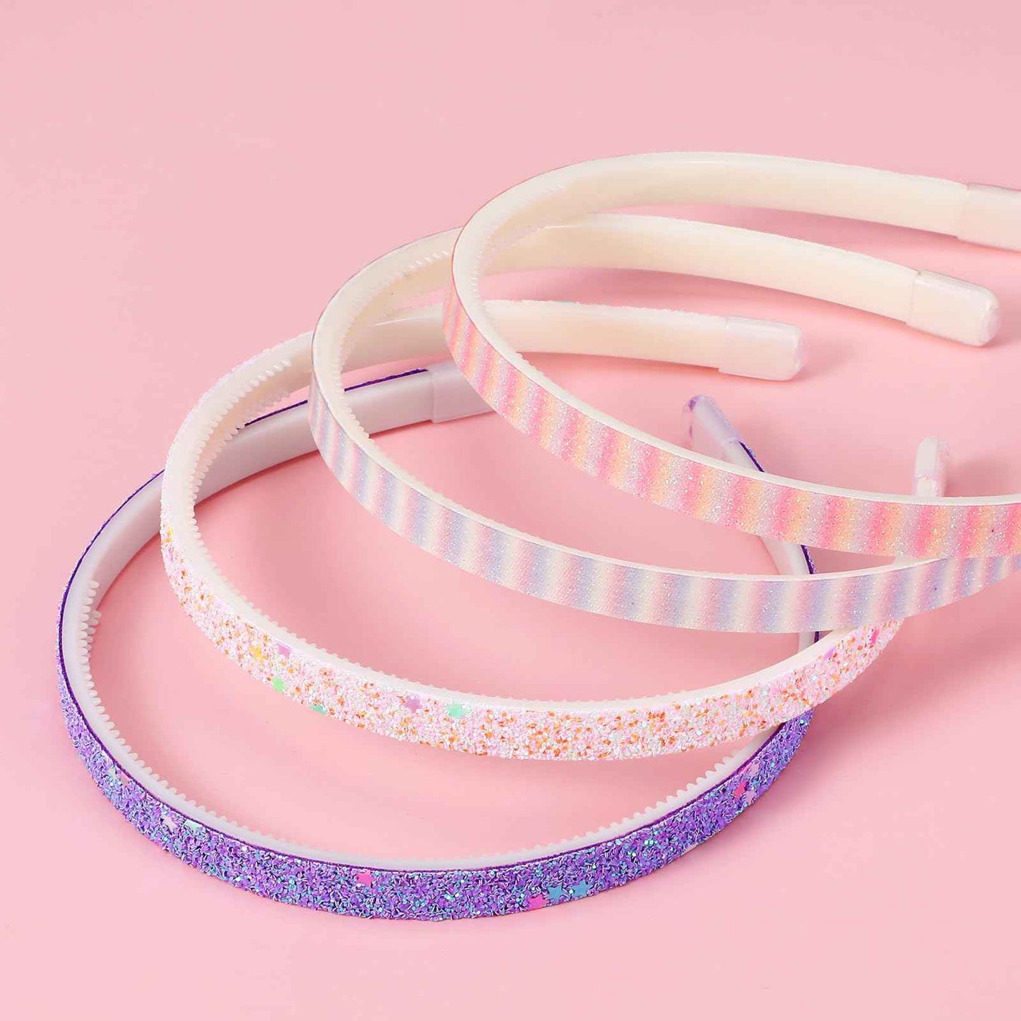 WLLHYF Pack of 4 Glitter Headbands, Colourful Hair Accessories, Plastic, Glittering, Cute, Non-Slip, Thick, Glittery, Confetti, Rainbow Hair Bands with Teeth for Little Girls (2 Gradient 2 Stars)