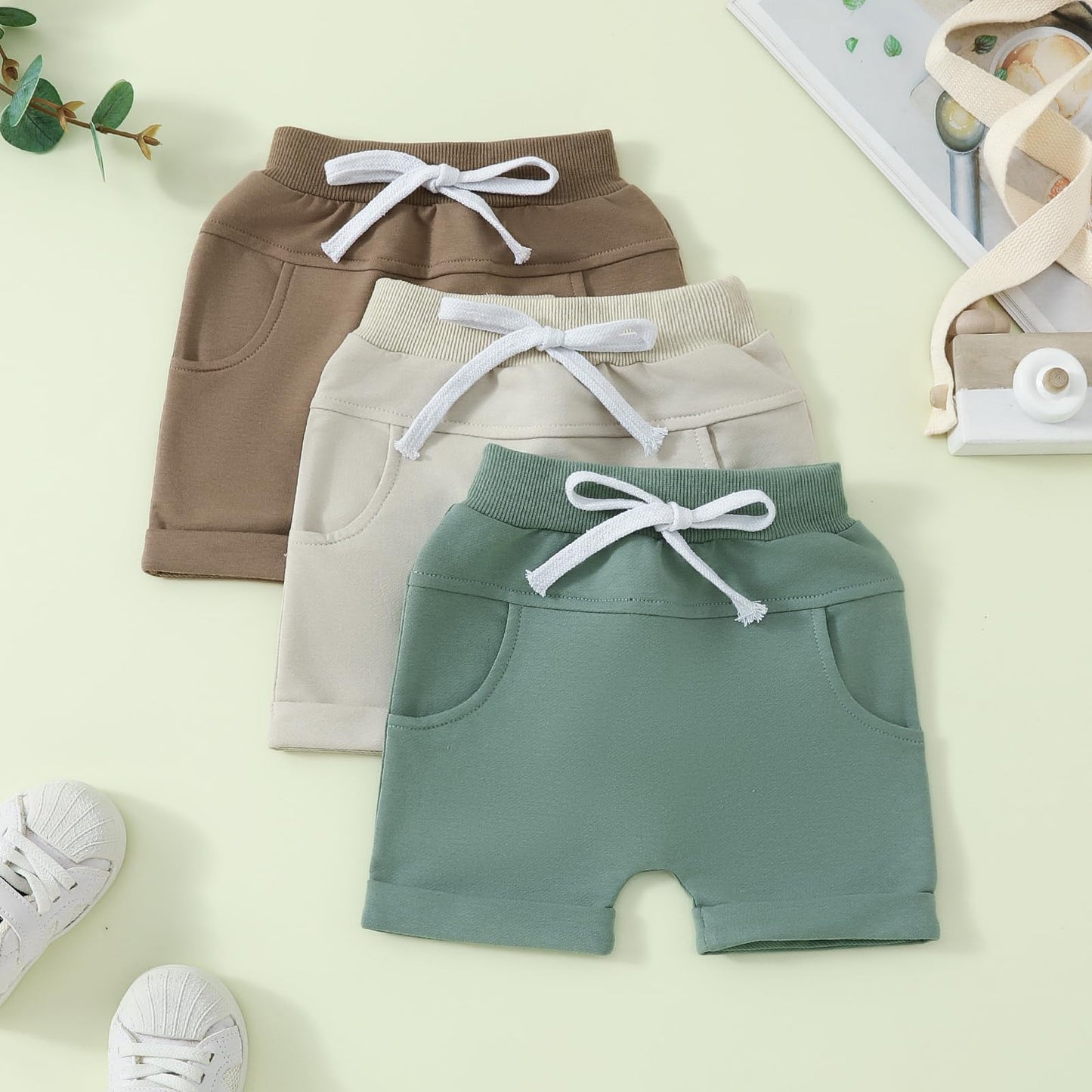 Himllauen Baby Jungen Shorts 3er-Pack Sommer Einfarbig Shorts 0-3 Jahre Kinder Kurze Hosen