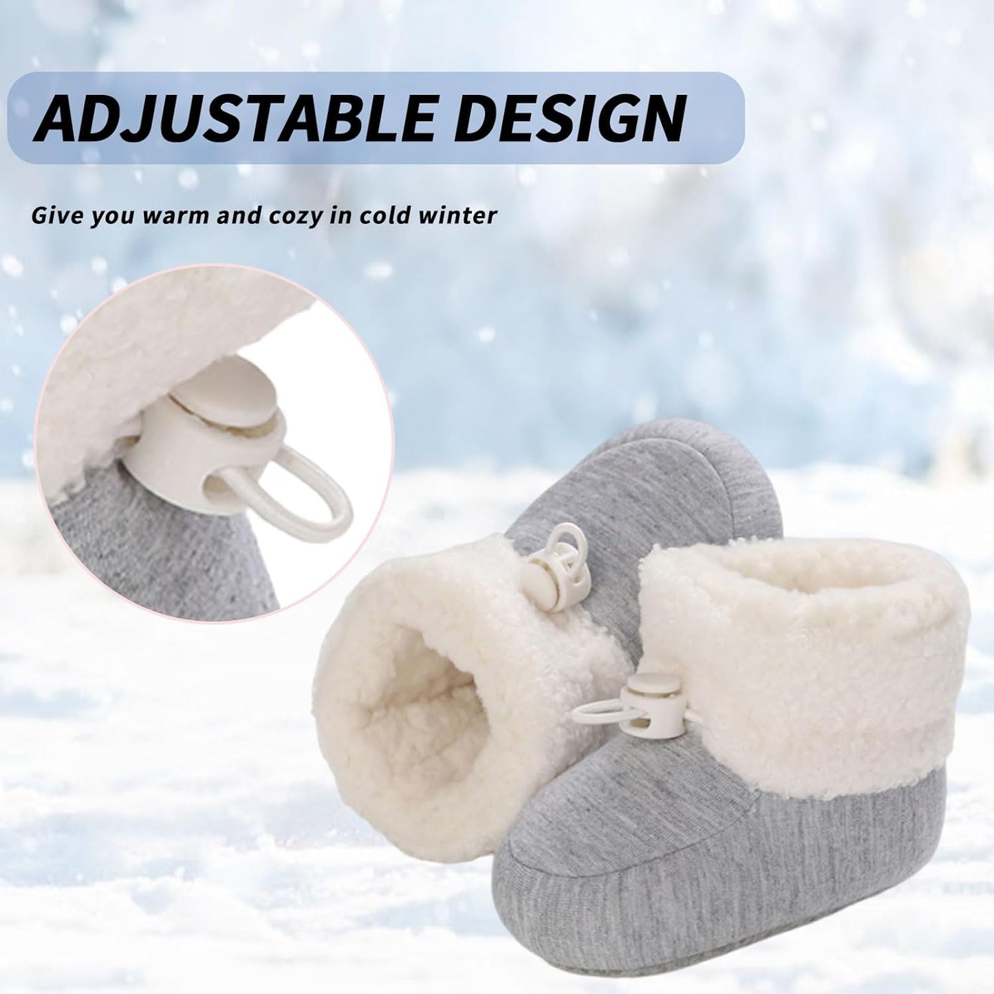 Baby Winter Shoes Warm Baby Shoes Winter Non-Slip Adjustable Newborn Snow Shoes First Walking Shoes Lined Thermal Fleece Crawling Shoes Slippers Winter Boots 0-18 Months 