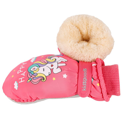 KAKU NANU Children's Winter Gloves 2-10 Years Ski Gloves Waterproof Warm Fleece Cartoon Children's Gloves Mittens with Cord Outdoor Snowboard Gloves Children Boys Girls Blue Red Pink Purple