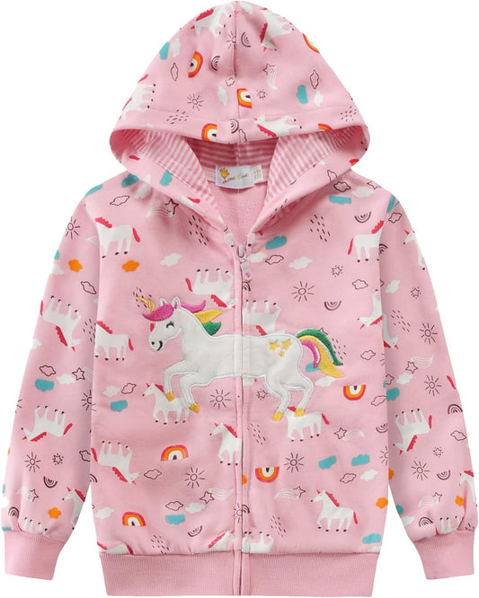 EULLA Children's Girls' Zip Up Hoodie Sweat Jacket Hooded Jacket Hooded Jacket Hoodie Long Sleeve Cotton Unicorn Pullover Hoodie Sweatshirt with Zip 92 98 104 110 116 122