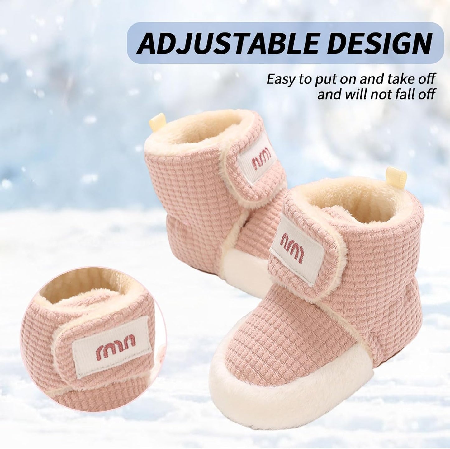 Baby Winter Shoes Warm Baby Shoes Winter Non-Slip Adjustable Newborn Snow Shoes First Walking Shoes Lined Thermal Fleece Crawling Shoes Slippers Winter Boots 0-18 Months 