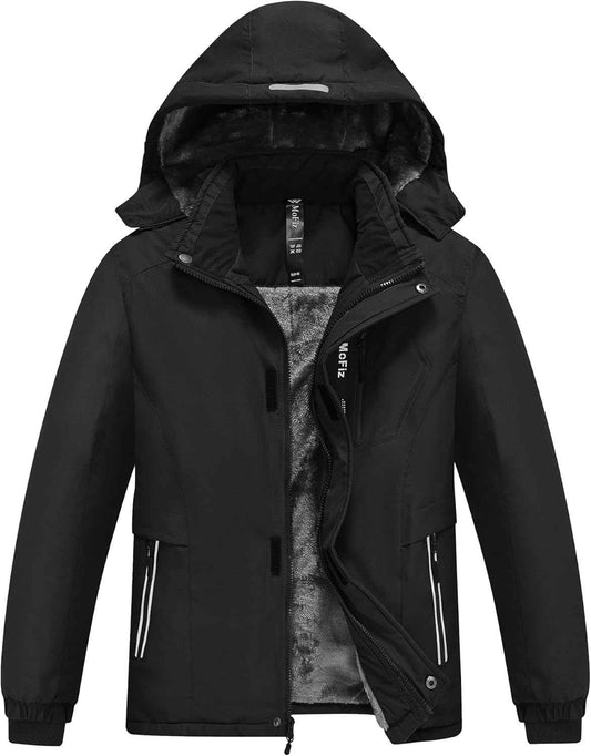 MoFiz Winter Jacket Boys Ski Jacket Warm Inner Lining Children's Outdoor Softshell Jackets Snow Jacket with Removable Hood