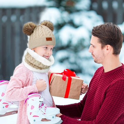 Kinder Wintermütze Schal Handschuhe Set - Strickmütze Beanie Hut für Mädchen Jungen 3-8 Jahre - Warme Winter Bekleidung