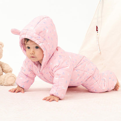 JiAmy Baby Winter Snowsuit, Toddler Bear Hood Fold-Over Mittens Booties Jumpsuit Toddler Warm Fleece Romper Girls Boys Warm Jumpsuit 3-24 Months