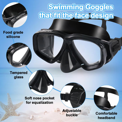 HIKOTEY Schnorchelset Erwachsene,Taucherbrille Schnorcheln Erwachsene Set mit Panorama-Weitblick Tauchmaske, Anti-Leck Schnorchelmaske für Schnorcheln, Schwimmen und Tauchen