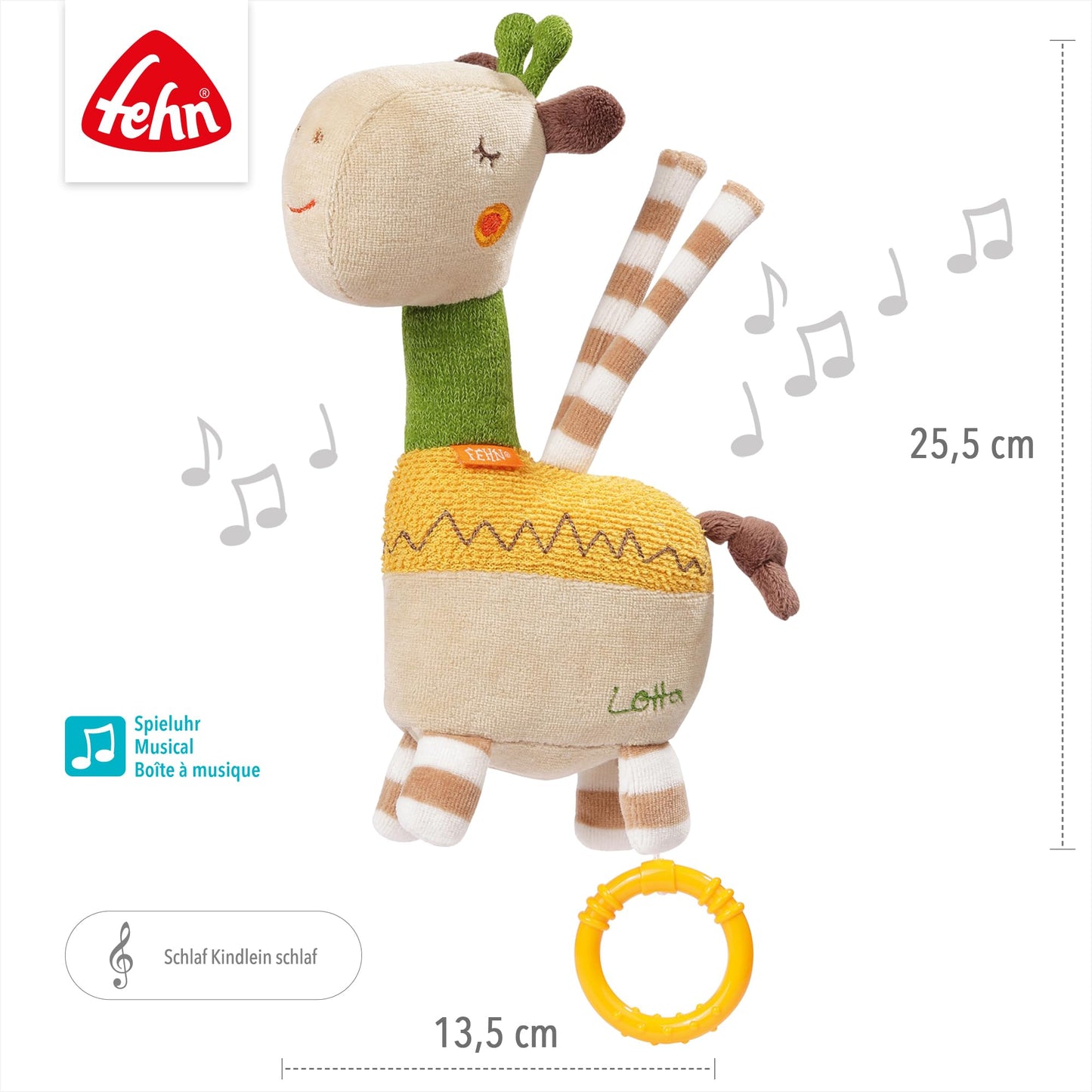 Fehn Mini-Spieluhr Fee – Kuscheltier & Einschlafhilfe: Aufzieh-Spieluhr mit sanfter Melodie „Schwanensee“ beruhigt in jeder Situation – für Babys und Kleinkinder ab 0+ Monaten