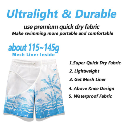 MEILONGER Boys' Swim Shorts Quick-drying Boardshorts with Mesh Lining Pockets and Adjustable Drawstring 