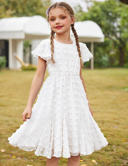 Flypigs Kleid Mädchen Festlich Hochzeit Party Kurzarm Sommer Freizeitkleid Prinzessin Chiffon Kleider Kinder Teenager Kleidung 3-12 Jahre