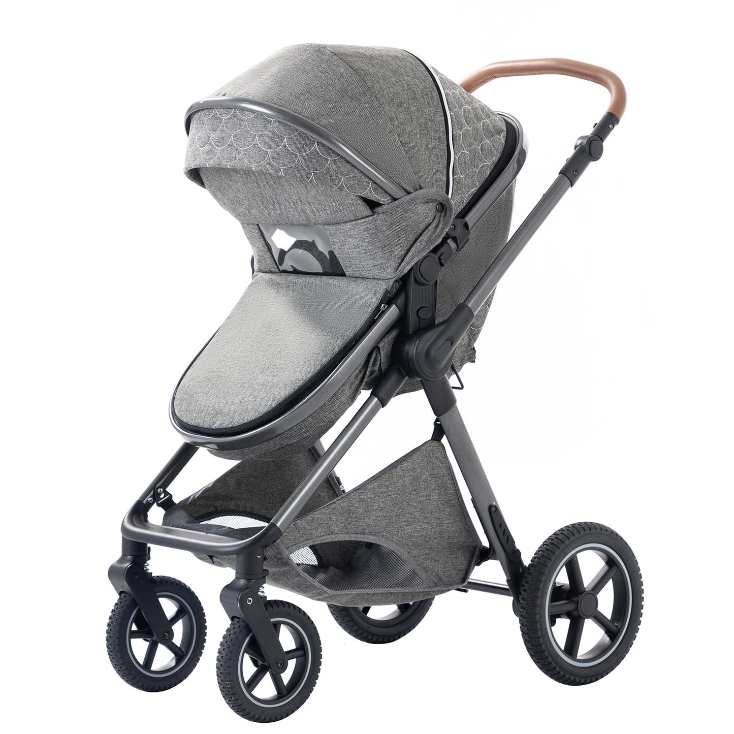 BEBBY 3-in-1 Kinderwagen KombiKinderwagen-Set 2-in-1 Buggy faltbar Luxus Hochlandschaft Neugeborenes Tragbarer Kinderwagen Zusammenklappbarer Kinderwagen Kinderwagen Travel System (D2-DEEPGREY)