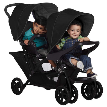 Graco Stadium Duo Geschwisterwagen, Zwillingswagen, 0-15 kg, auch mit Babyschale nutzbar, verstellbare Rückenlehnen, zusammenklappbar, freistehend, großer Staukorb, inkl. Snacktabletts, Titanium