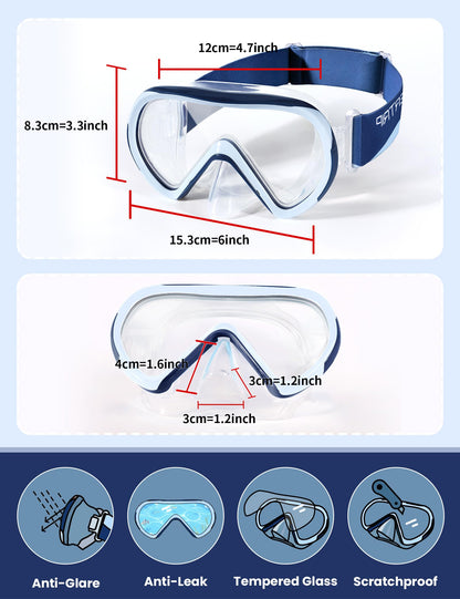 Supertrip Taucherbrille Kinder mit Stoffband,Schwimmbrille Kinder fur Mädchen Jugen,Gehärtetes Glas Schnorchelmaske Kinder mit Nase,180°Panorama Tauchmaske Schwimmmaske Kinder Anti-Leck fur 6-14 Jahre