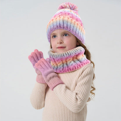 Children's Hat Scarf Gloves Set - 3-in-1 Winter Knitted Hat Scarf and Gloves Set for Children with Pom Pom Beanie, Neck Warmer & Mittens for Boys Girls Age 3-10 Years