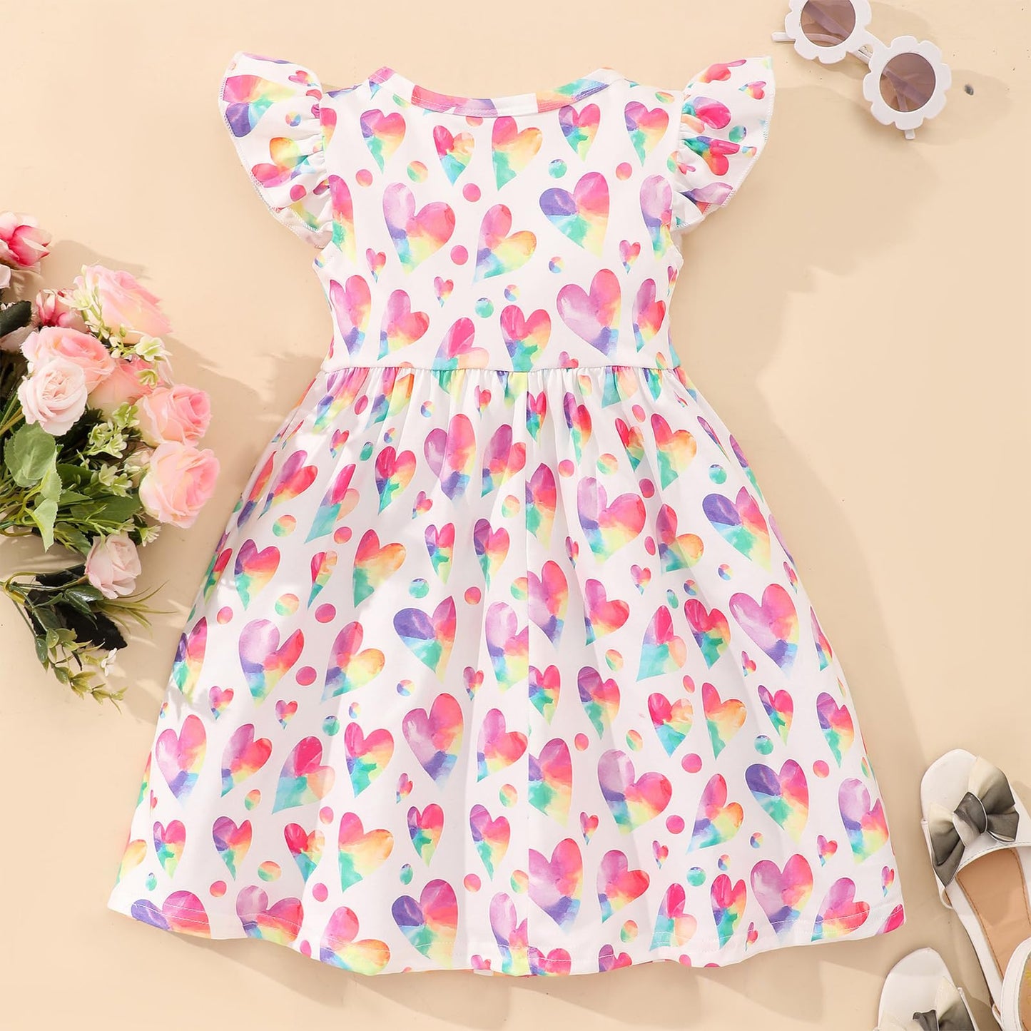 JiAmy Girls' Dress Ruffle Short Sleeve Unicorn Cartoon Prints Colourful Tulle Dresses Toddler Spring Summer Party Princess Clothing for Girls 18 Months - 8 Years