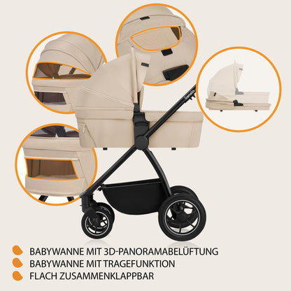 LIONELO MERIL 3-in-1 Multifunktionaler Kinderwagen 0-48 Monate Bis zu 22 kg, Babywanne bis zu 9 kg, Kindersitz bis zu 13 kg, Geländeräder 360°, Vollfederung, XXL-Verdeck mit UPF50+ - Meloni2