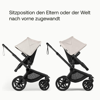 Bugaboo Fox 5, 2-in-1 Kinderwagen für jedes Gelände, mit Liegewanne und ausziehbarem Kleinkindsitz, einfach zu manövrieren und Ein-Hand Faltung, Fahrgestell in Schwarz und Sonnendach in Forest Green