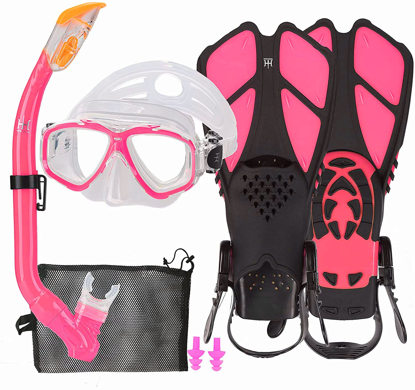 HH HHAO SPORT Children's snorkel set with fins, 180° panorama wide view diving goggles children, adjustable flippers, high-quality diving mask and dry top snorkel